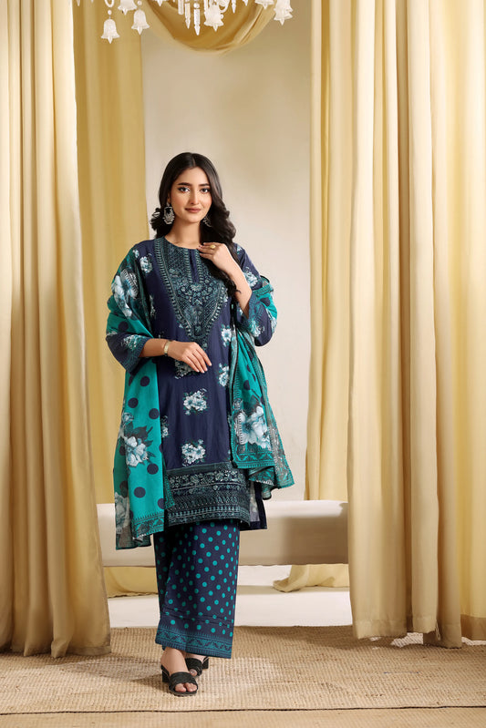 Indigo Frost | 3Pc Ready to Wear Embroidered Royal Lawn