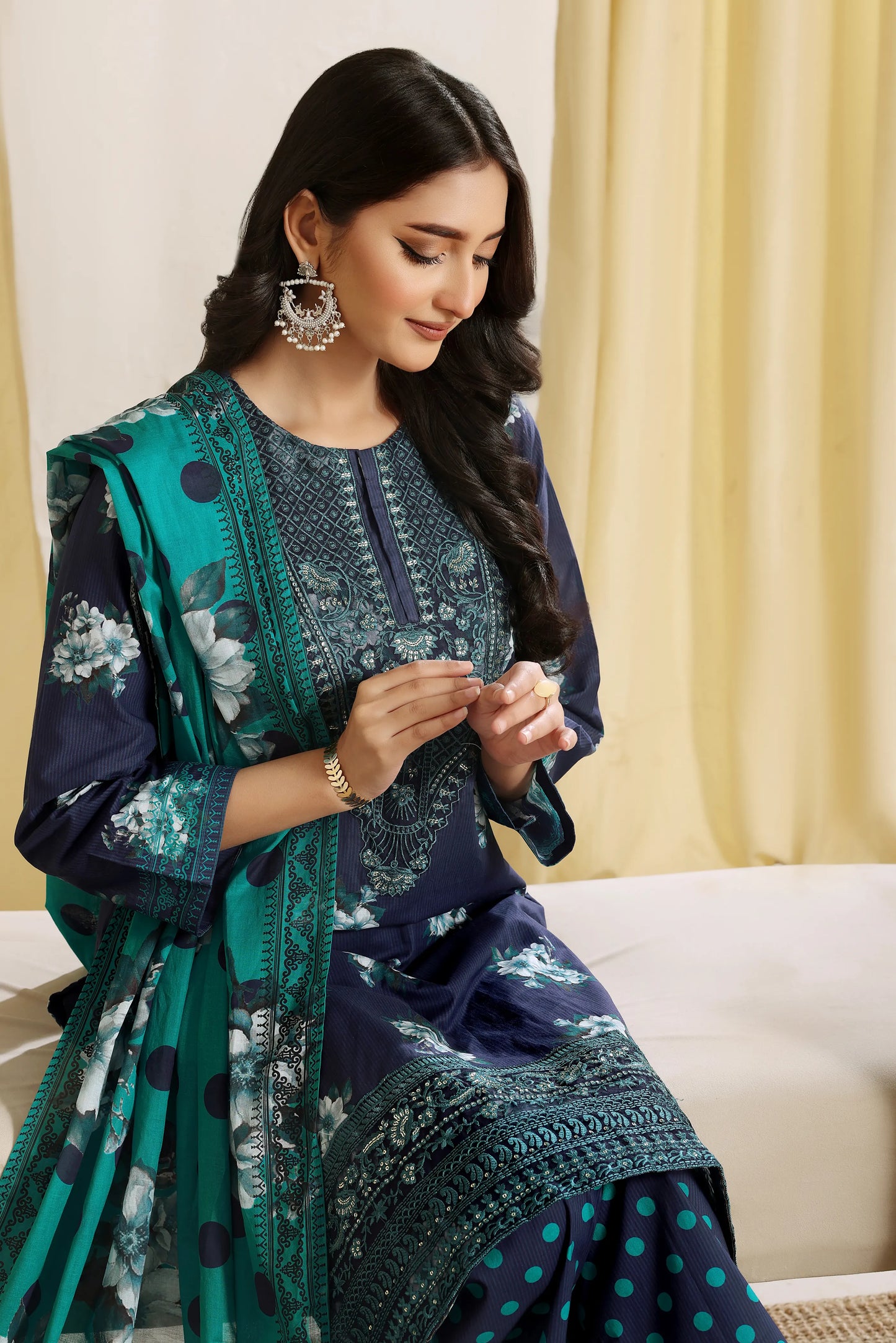 Indigo Frost | 3Pc Ready to Wear Embroidered Royal Lawn