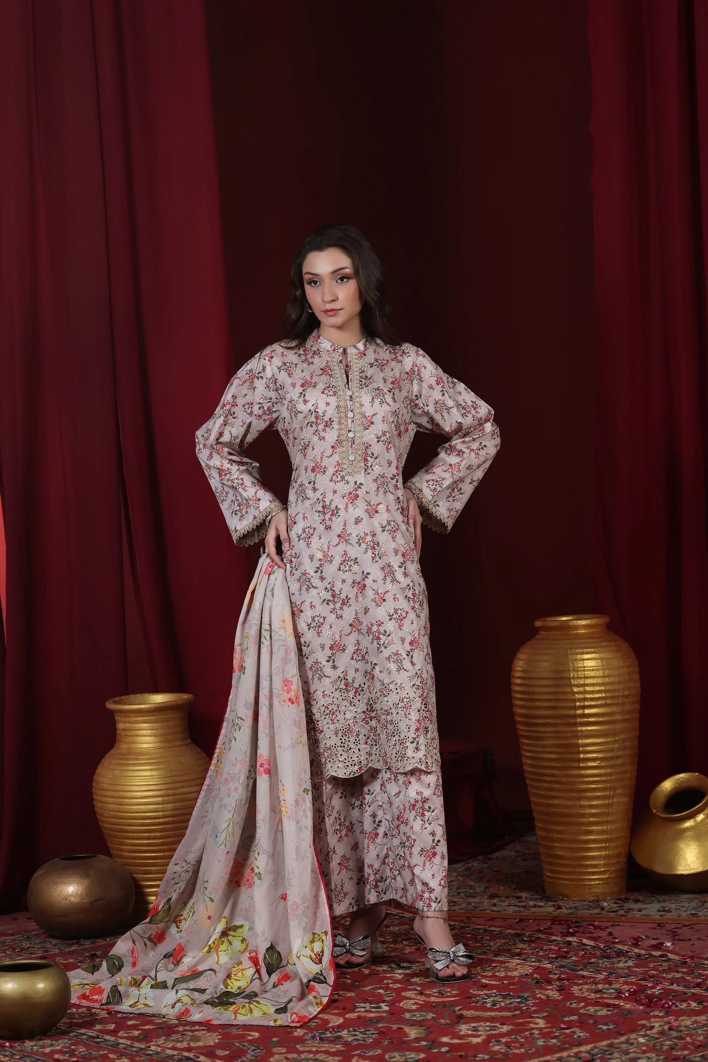 Amber Glaze | 3Pc Ready to Wear Heavy Chikankari Lawn