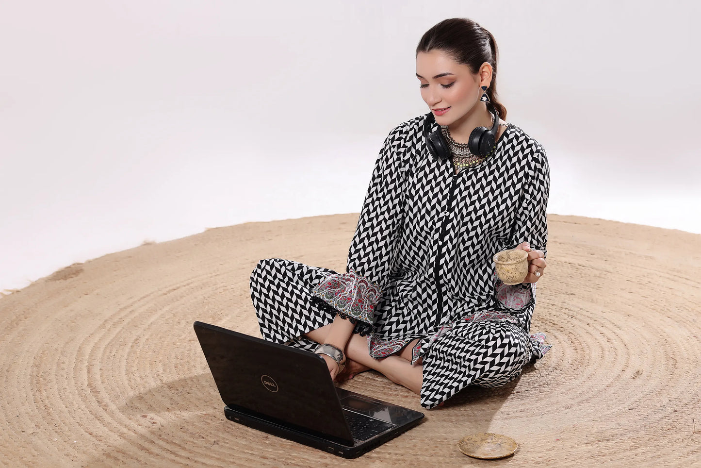 Monochrome Maze | 2Pc Digital Print Luxury Co-ord Set