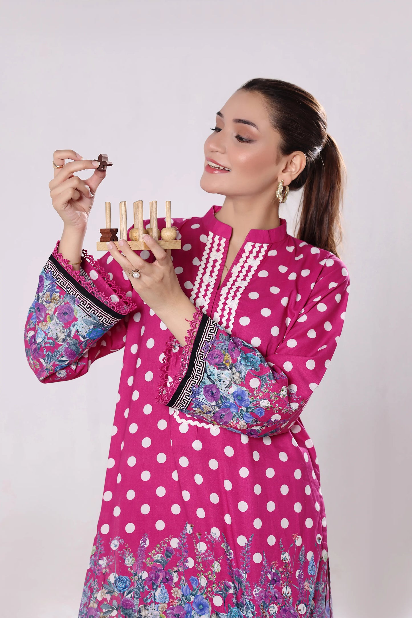 Magenta Polka | 2Pc Luxury Digital Printed Co-ord Set