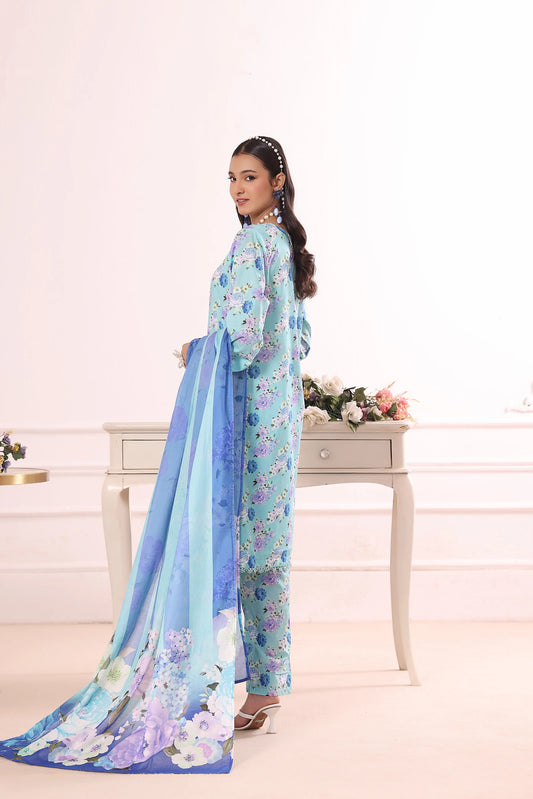 Aquamarine Serenity | 3Pc Luxury Digital Printed Lawn