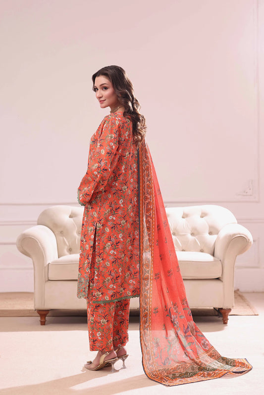 Vermilion Vine | 3Pc Ready to Wear Heavy Chikankari Lawn