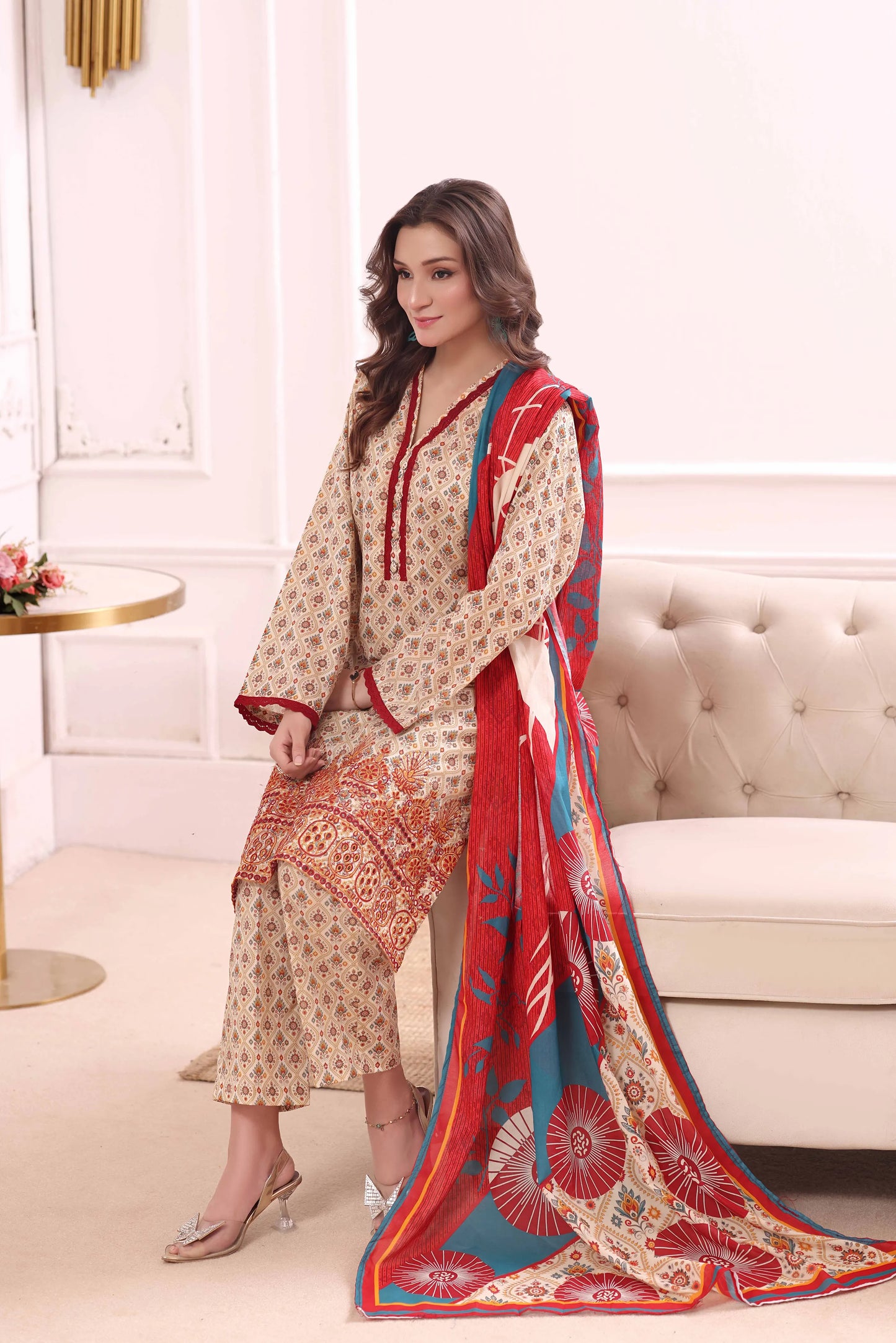 Ivory Hearth | 3Pc Ready to Wear Heavy Chikankari Lawn