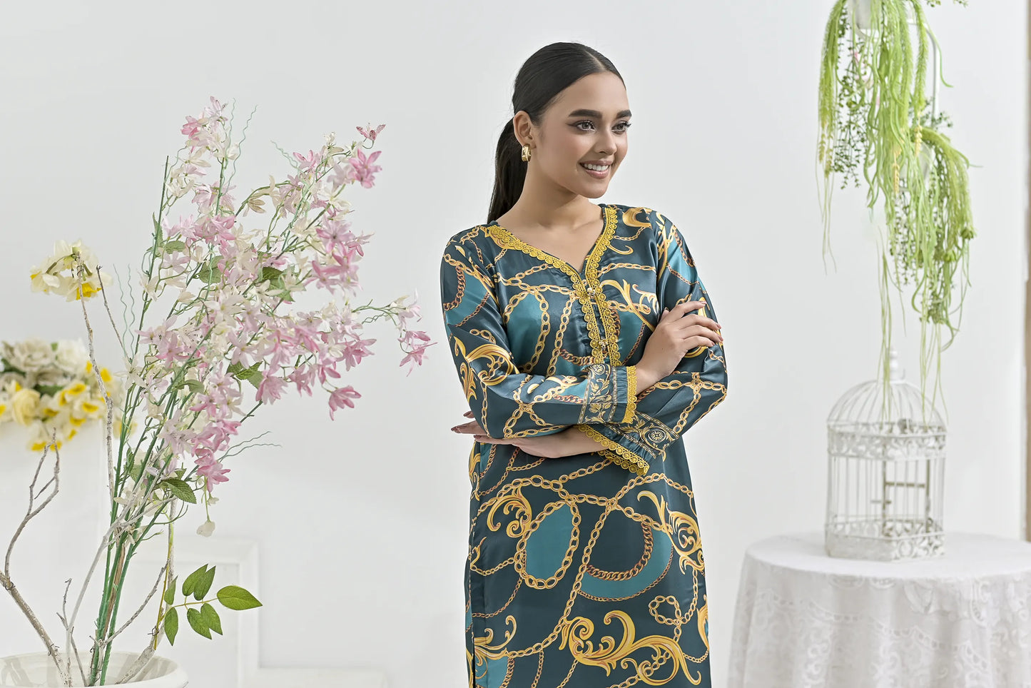 Teal Treasure | Ready-to-Wear Digital Printed Charmuse Silk