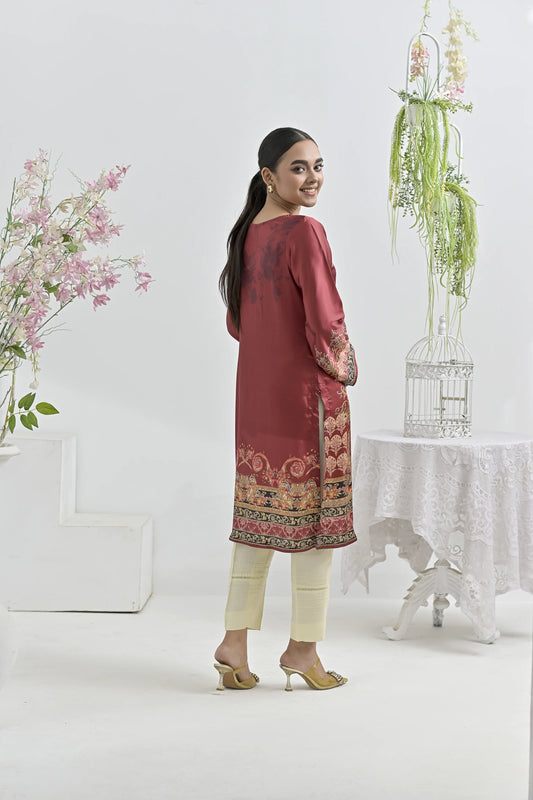 Maroon Majesty | Ready-to-Wear Digital Printed Charmuse Silk