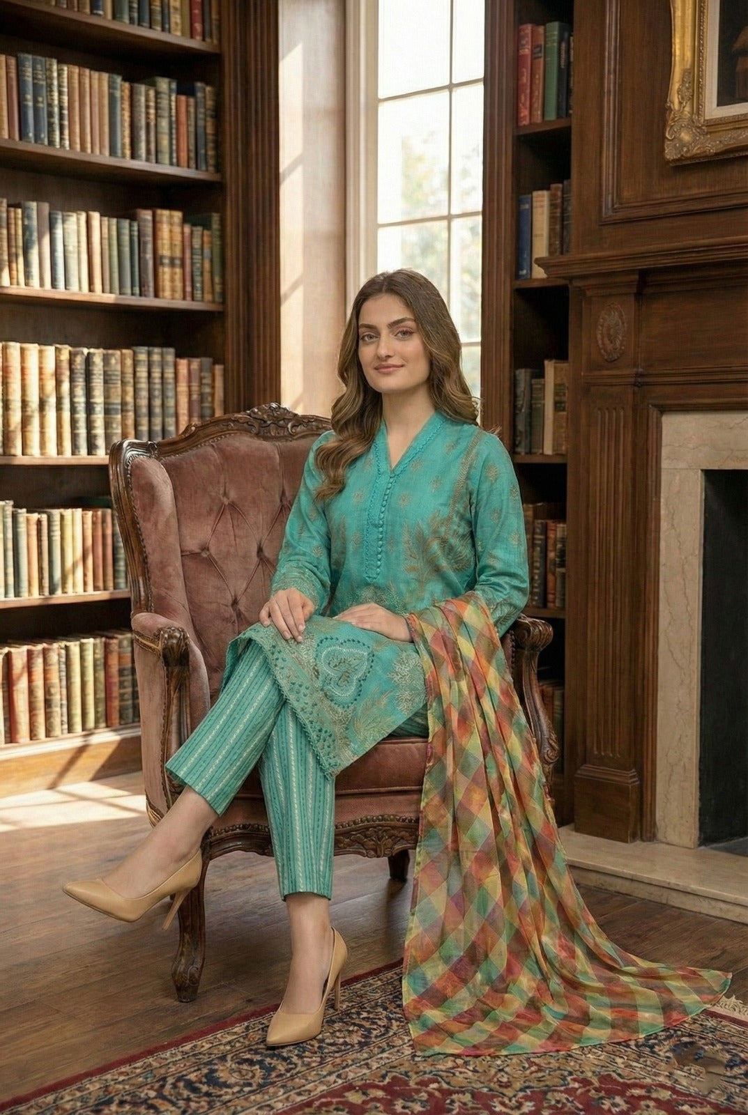 Turquoise Terrace | 3Pc Luxury Digital Printed Lawn