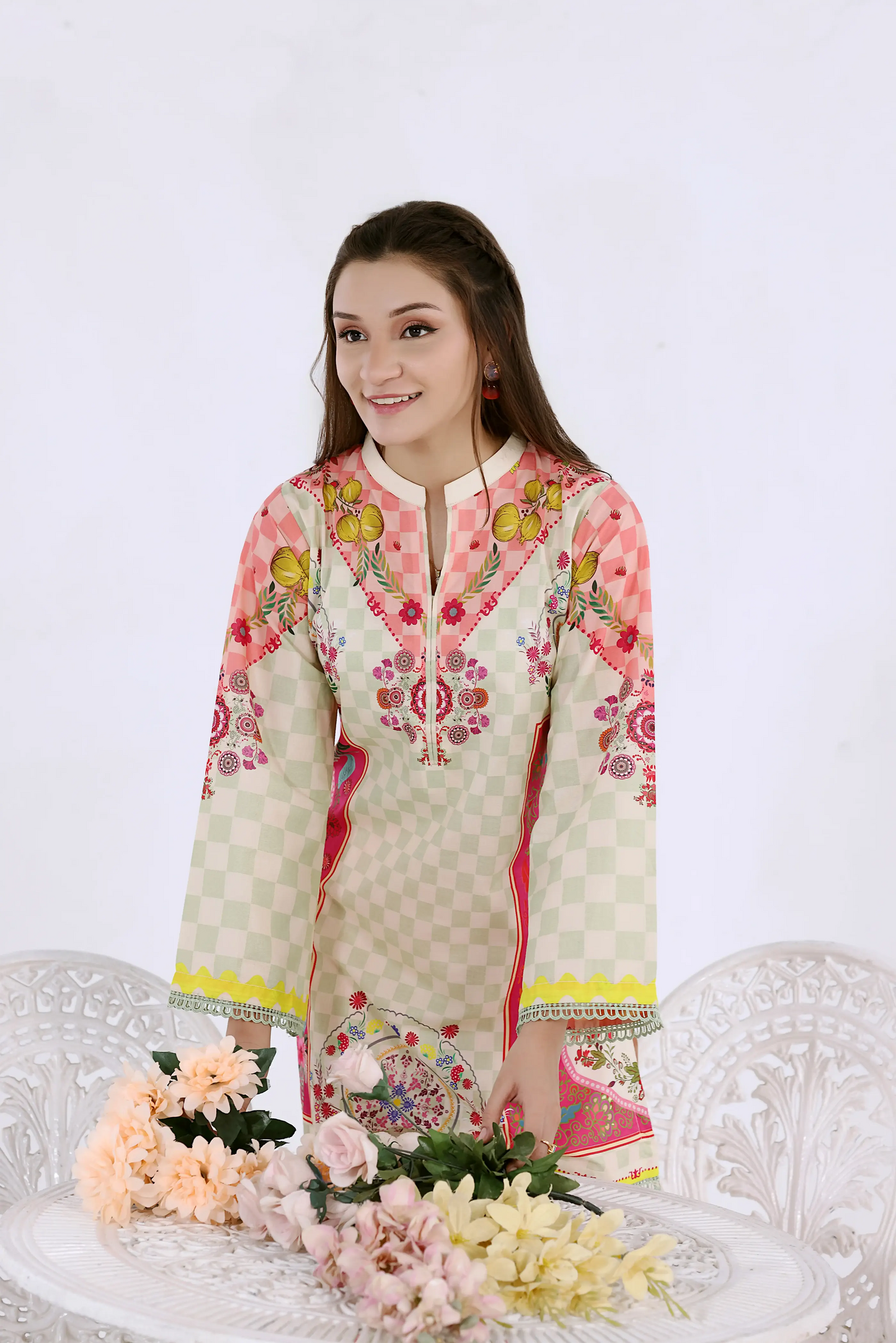 Saffron Checkered Floral Co-ord