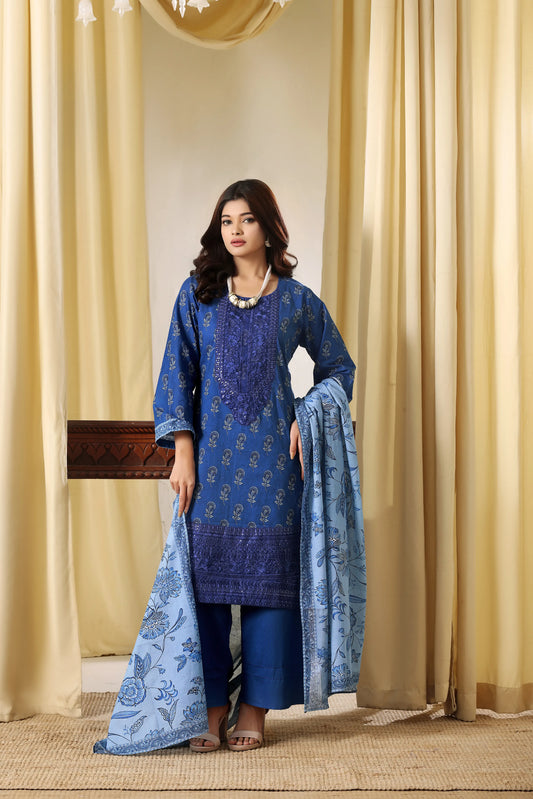 Cobalt Crystal | 3Pc Ready to Wear Sequined Luxury Lawn