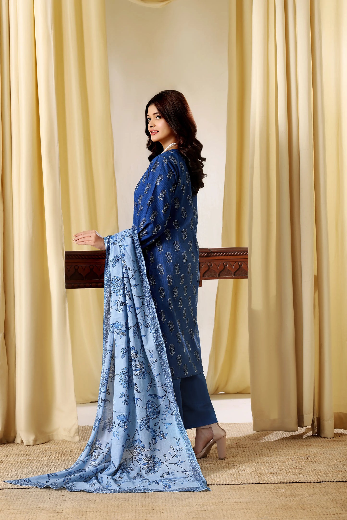 Cobalt Crystal | 3Pc Ready to Wear Sequined Luxury Lawn