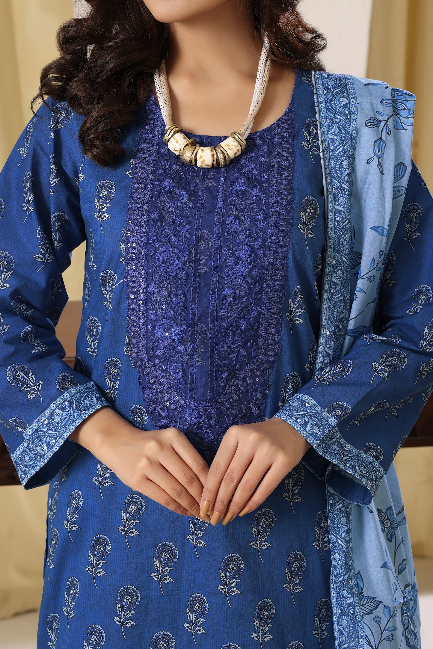 Cobalt Crystal | 3Pc Ready to Wear Sequined Luxury Lawn