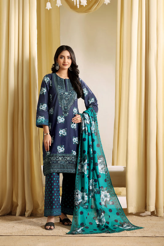 Indigo Frost | 3Pc Ready to Wear Embroidered Royal Lawn