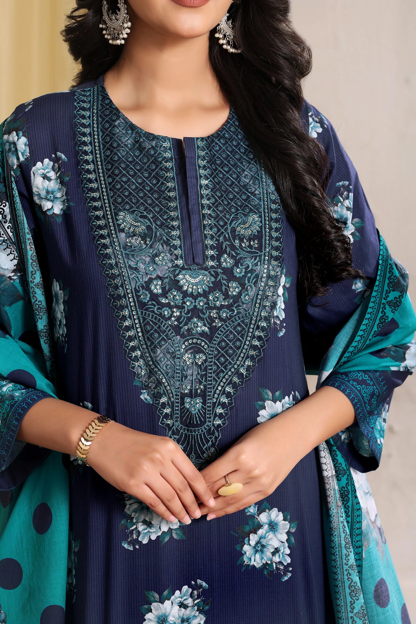 Indigo Frost | 3Pc Ready to Wear Embroidered Royal Lawn