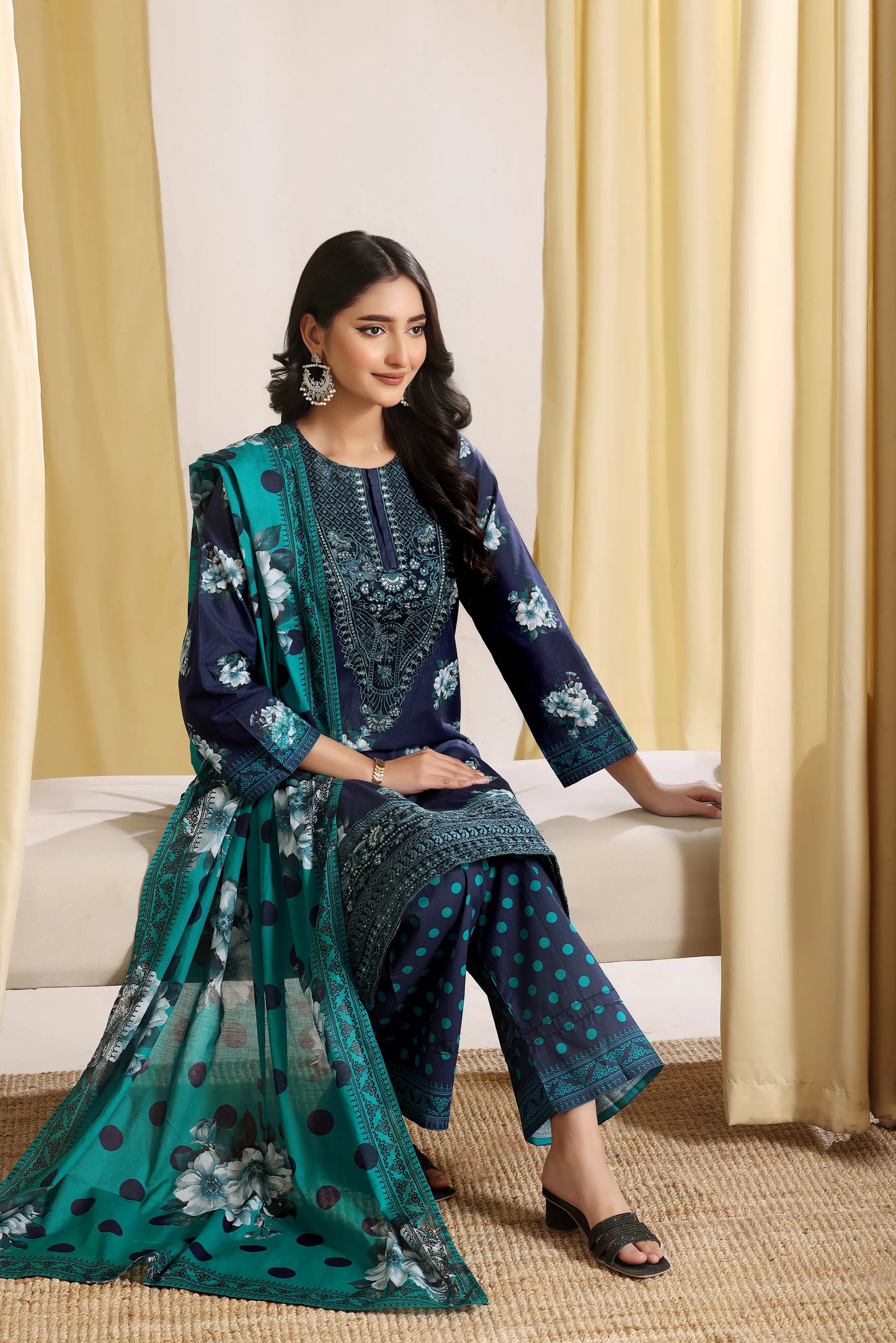 Indigo Frost | 3Pc Ready to Wear Embroidered Royal Lawn
