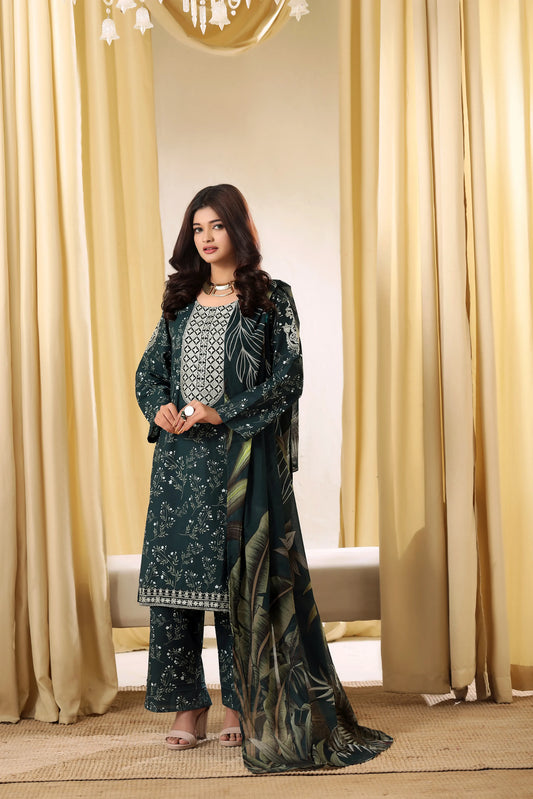 Emerald Lattice | 3Pc Ready to Wear Embroidered Royal Lawn