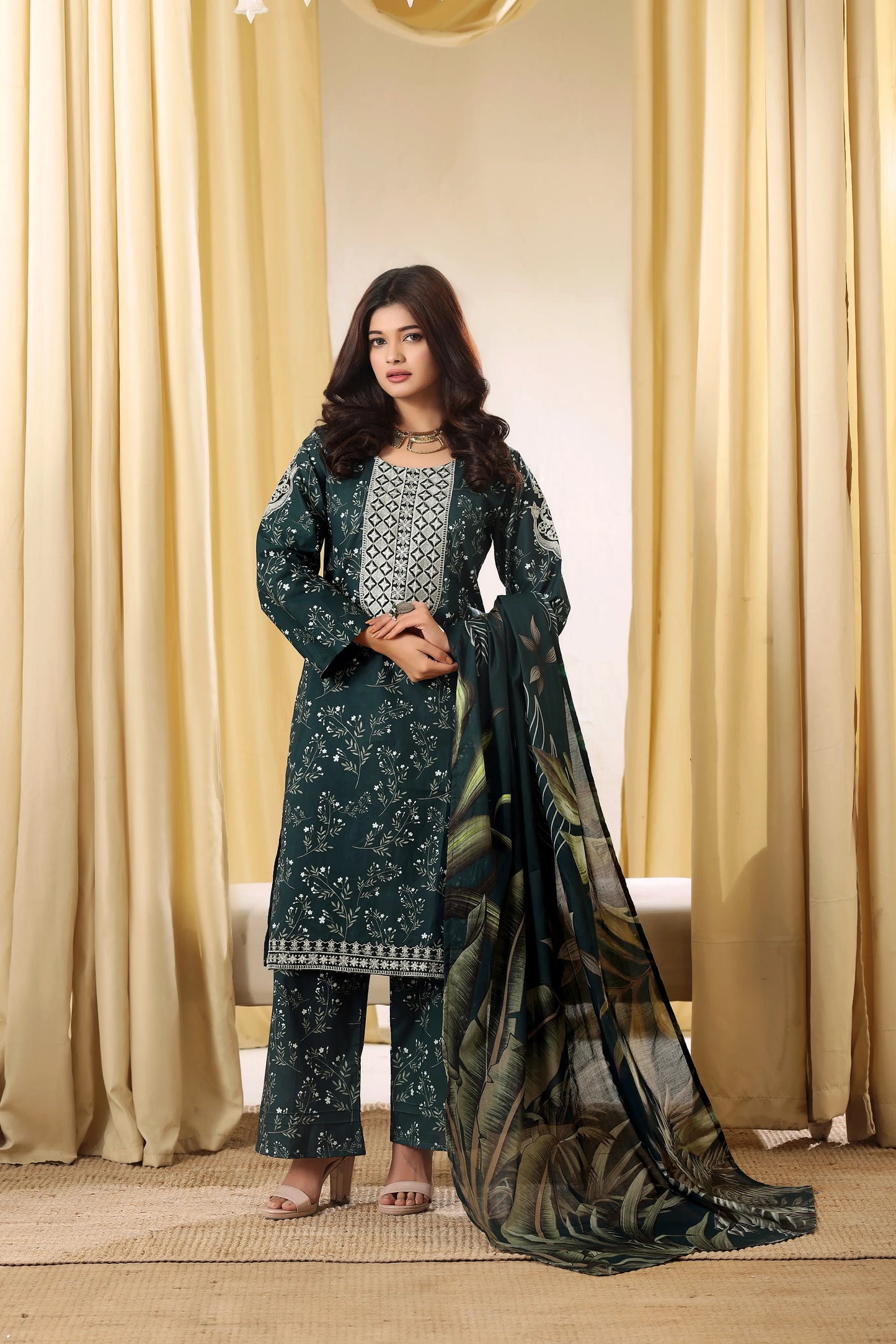 Emerald Lattice | 3Pc Ready to Wear Embroidered Royal Lawn