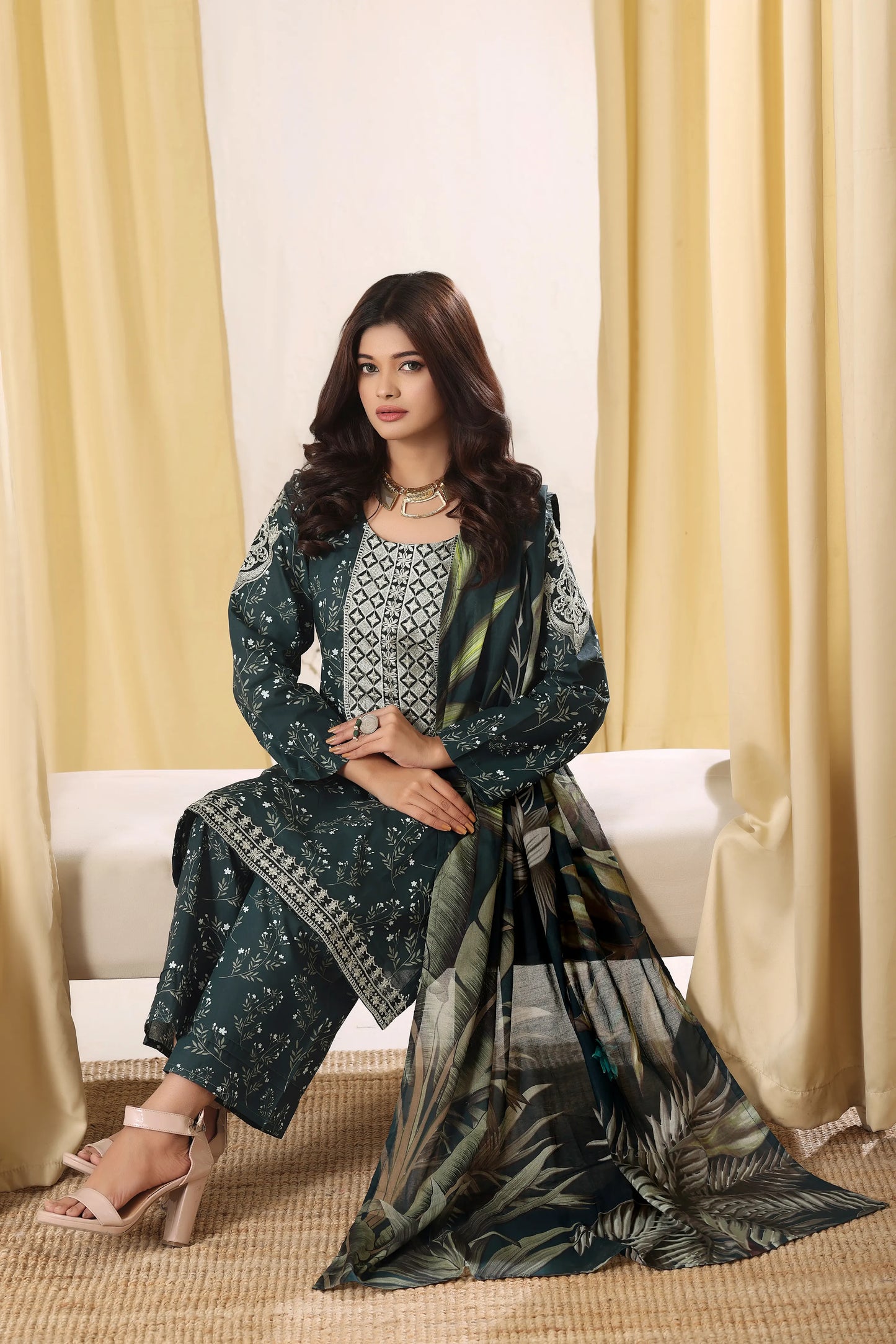 Emerald Lattice | 3Pc Ready to Wear Embroidered Royal Lawn