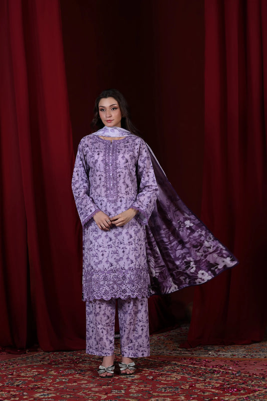 Lavender Heirloom | 3Pc Ready to Wear Heavy Chikankari Lawn