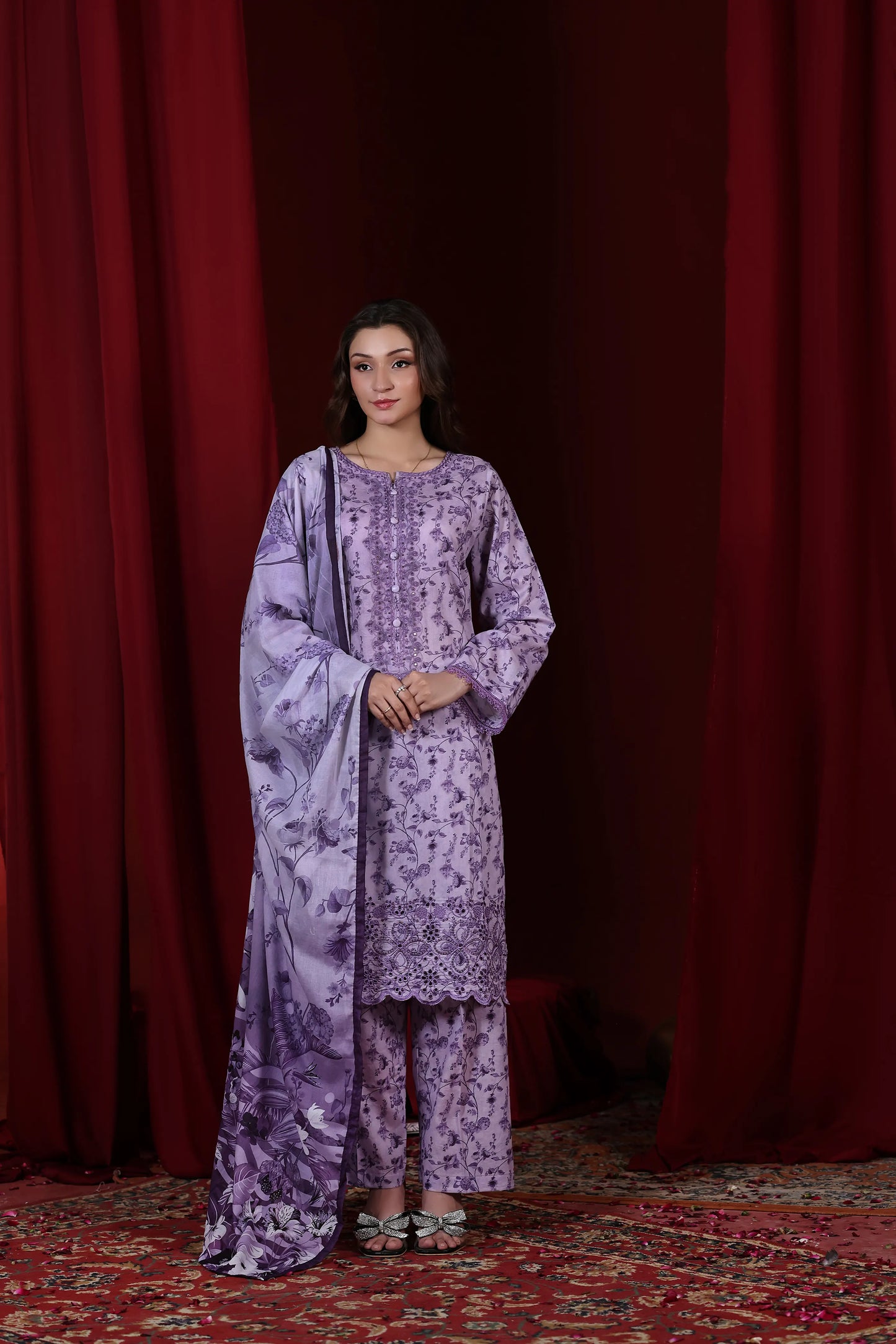 Lavender Heirloom | 3Pc Ready to Wear Heavy Chikankari Lawn