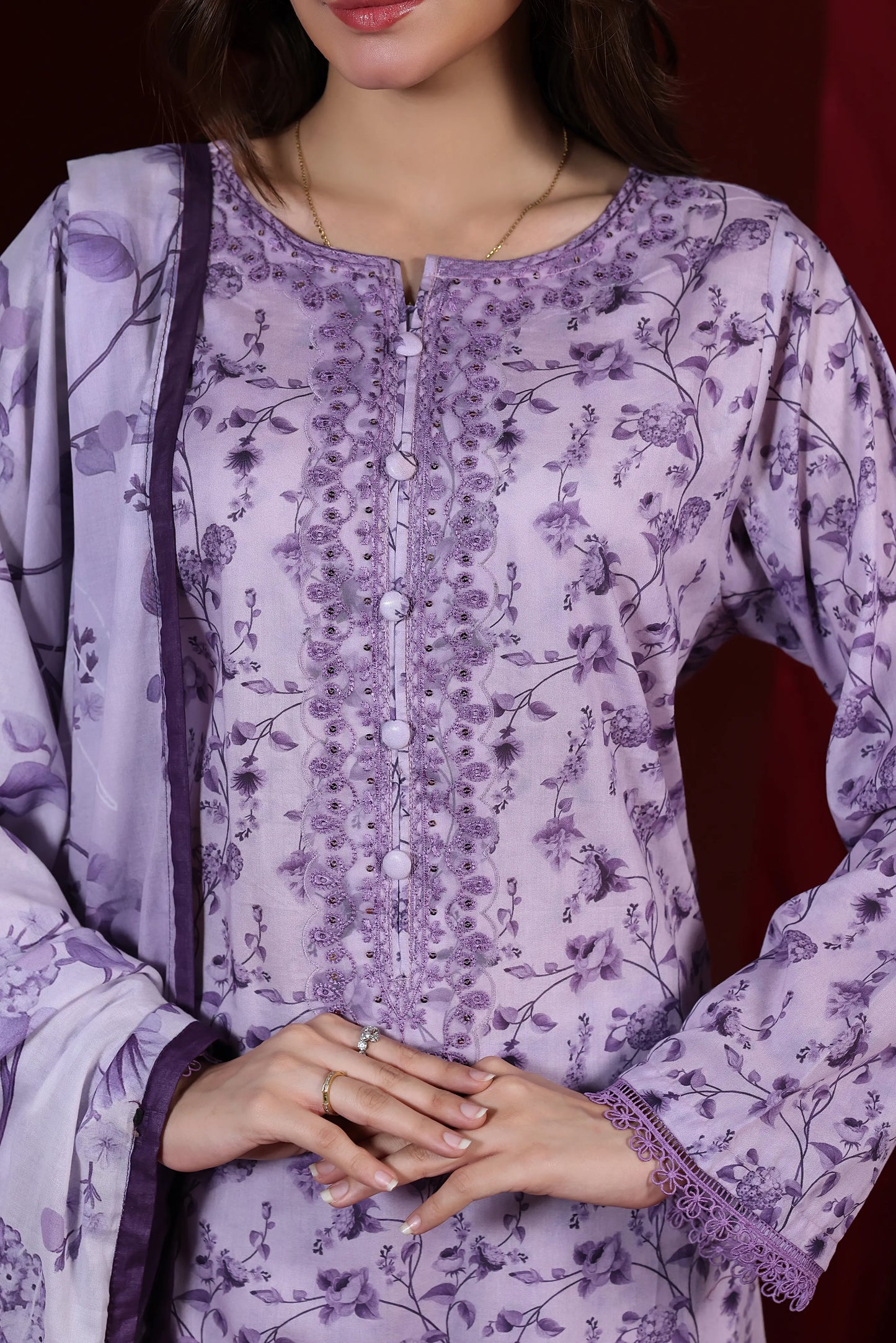 Lavender Heirloom | 3Pc Ready to Wear Heavy Chikankari Lawn