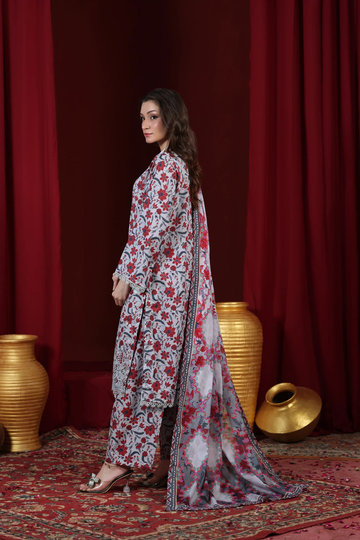 Crimson Ash | 3Pc Ready to Wear Heavy Chikankari Lawn
