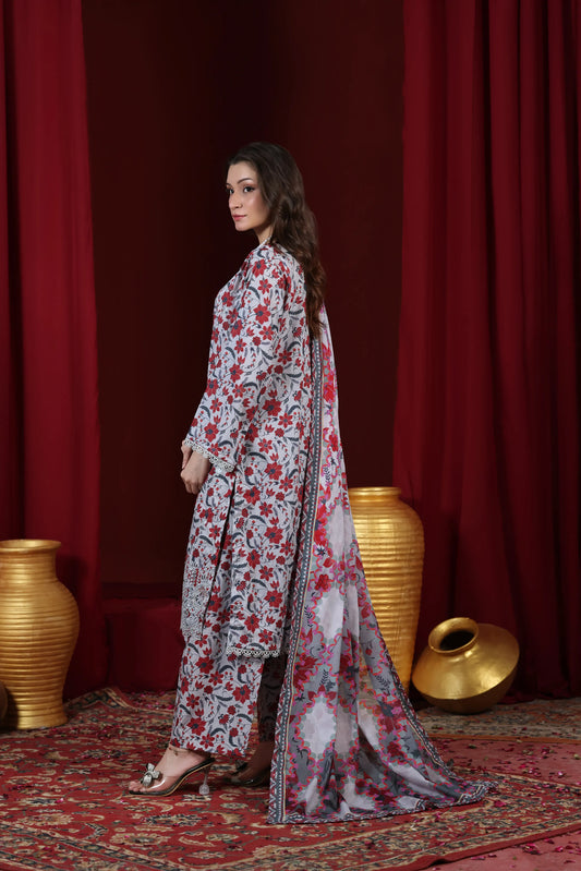 Crimson Ash | 3Pc Ready to Wear Heavy Chikankari Lawn