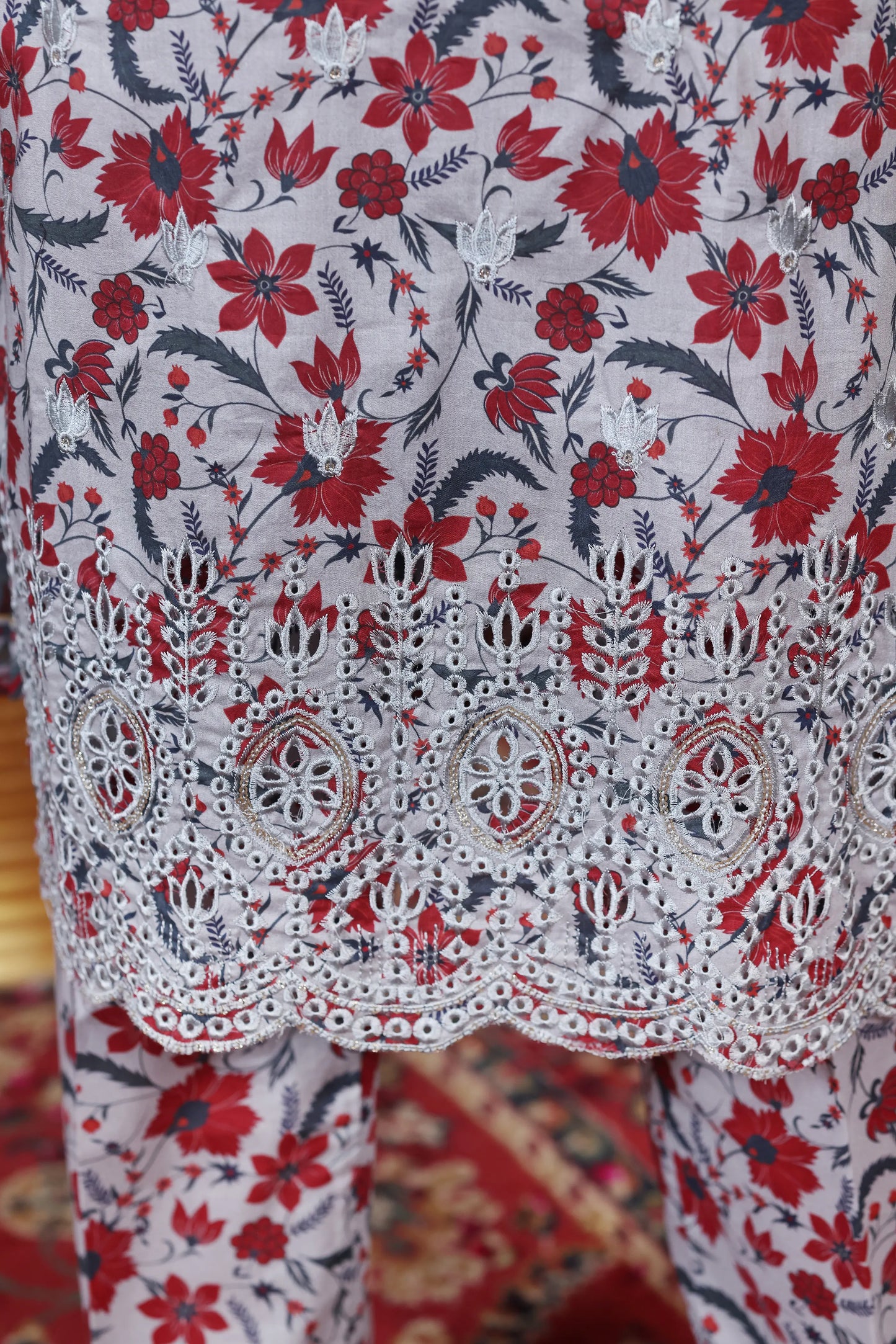 Crimson Ash | 3Pc Ready to Wear Heavy Chikankari Lawn