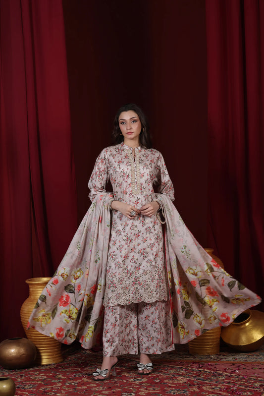 Amber Glaze | 3Pc Ready to Wear Heavy Chikankari Lawn