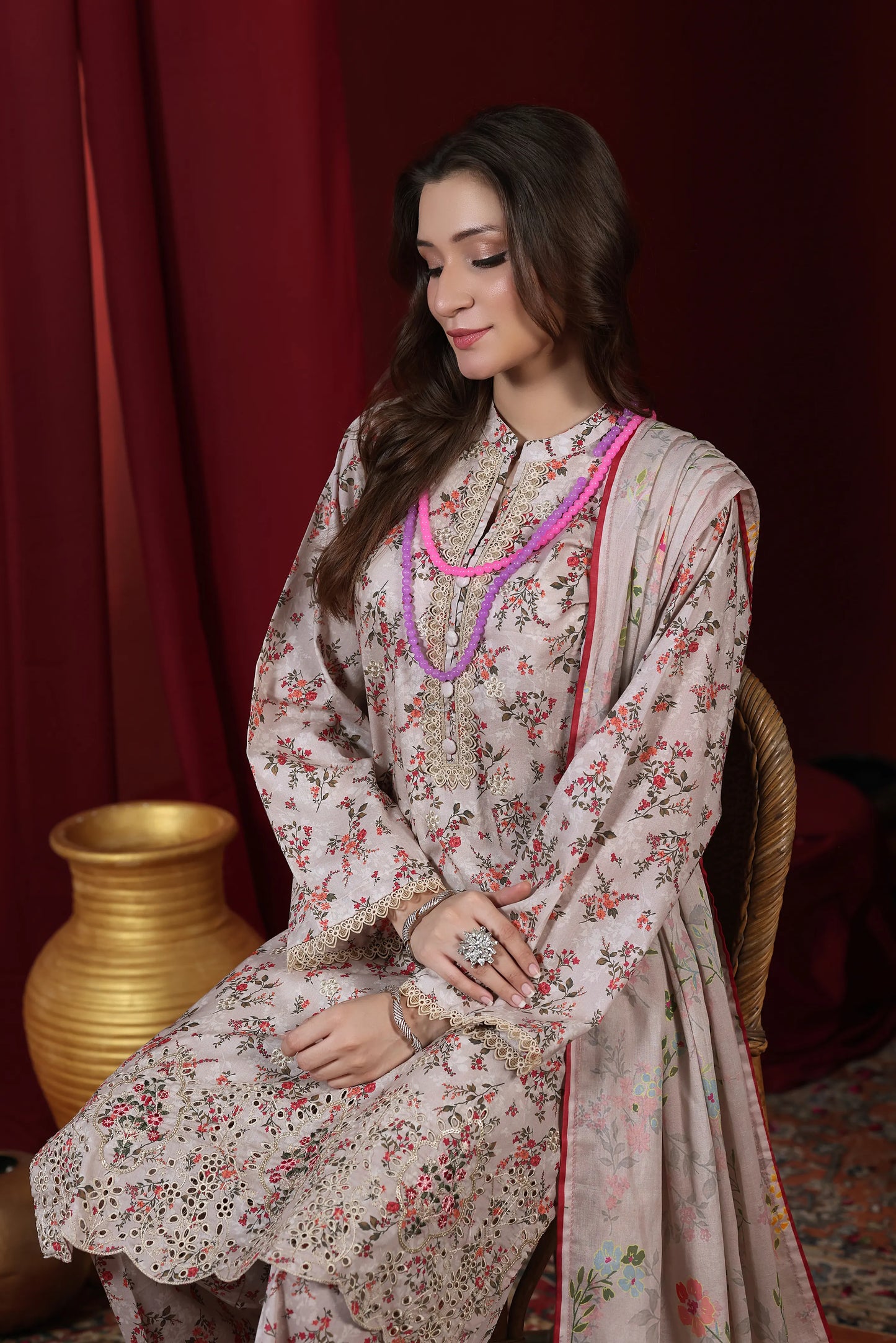 Amber Glaze | 3Pc Ready to Wear Heavy Chikankari Lawn
