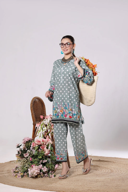 Polka Bloom | 2Pc Digital Print Luxury Co-ord Set