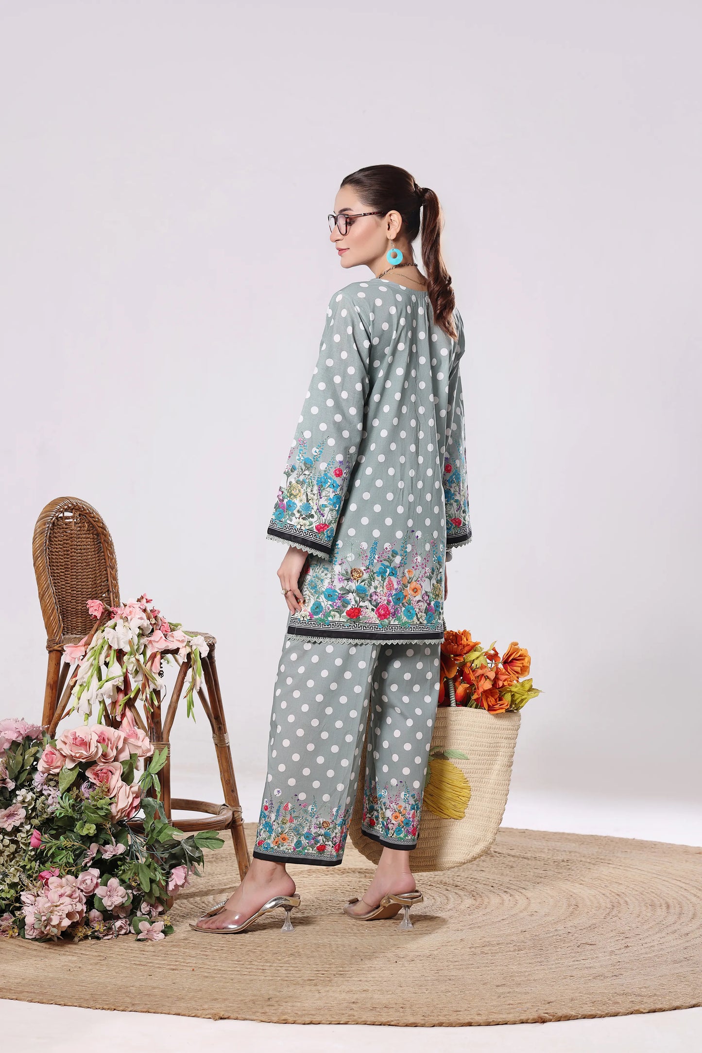 Polka Bloom | 2Pc Digital Print Luxury Co-ord Set