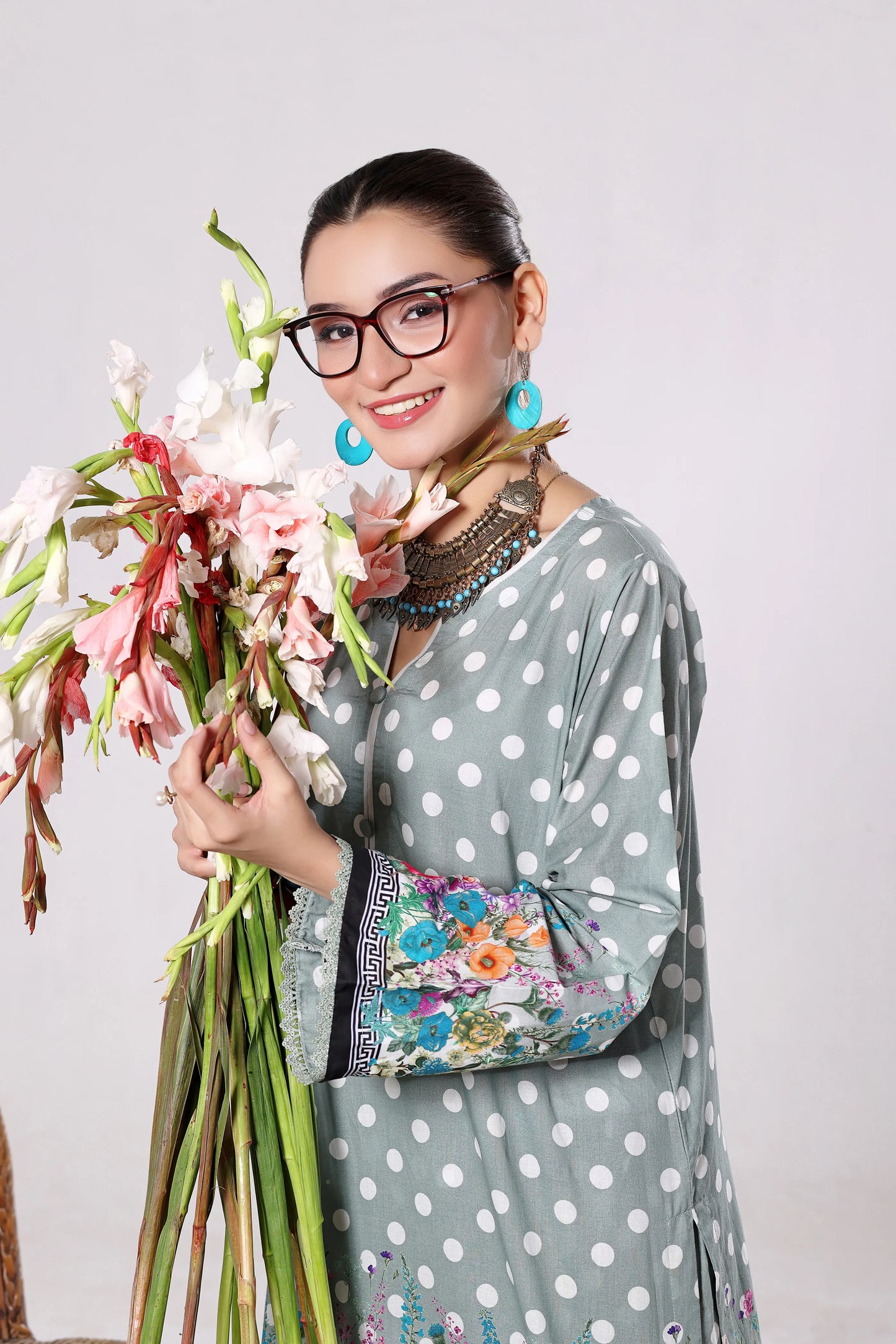 Polka Bloom | 2Pc Digital Print Luxury Co-ord Set