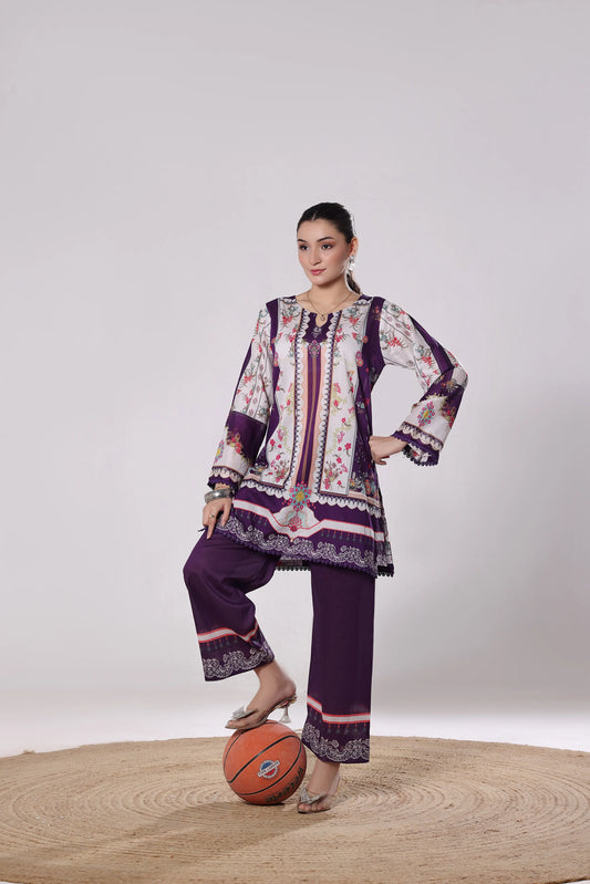 Royal Amethyst | 2Pc Luxury Digital Printed Co-ord Set