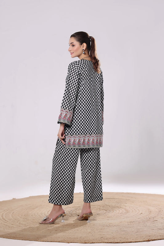 Monochrome Maze | 2Pc Digital Print Luxury Co-ord Set