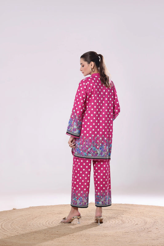 Magenta Polka | 2Pc Luxury Digital Printed Co-ord Set