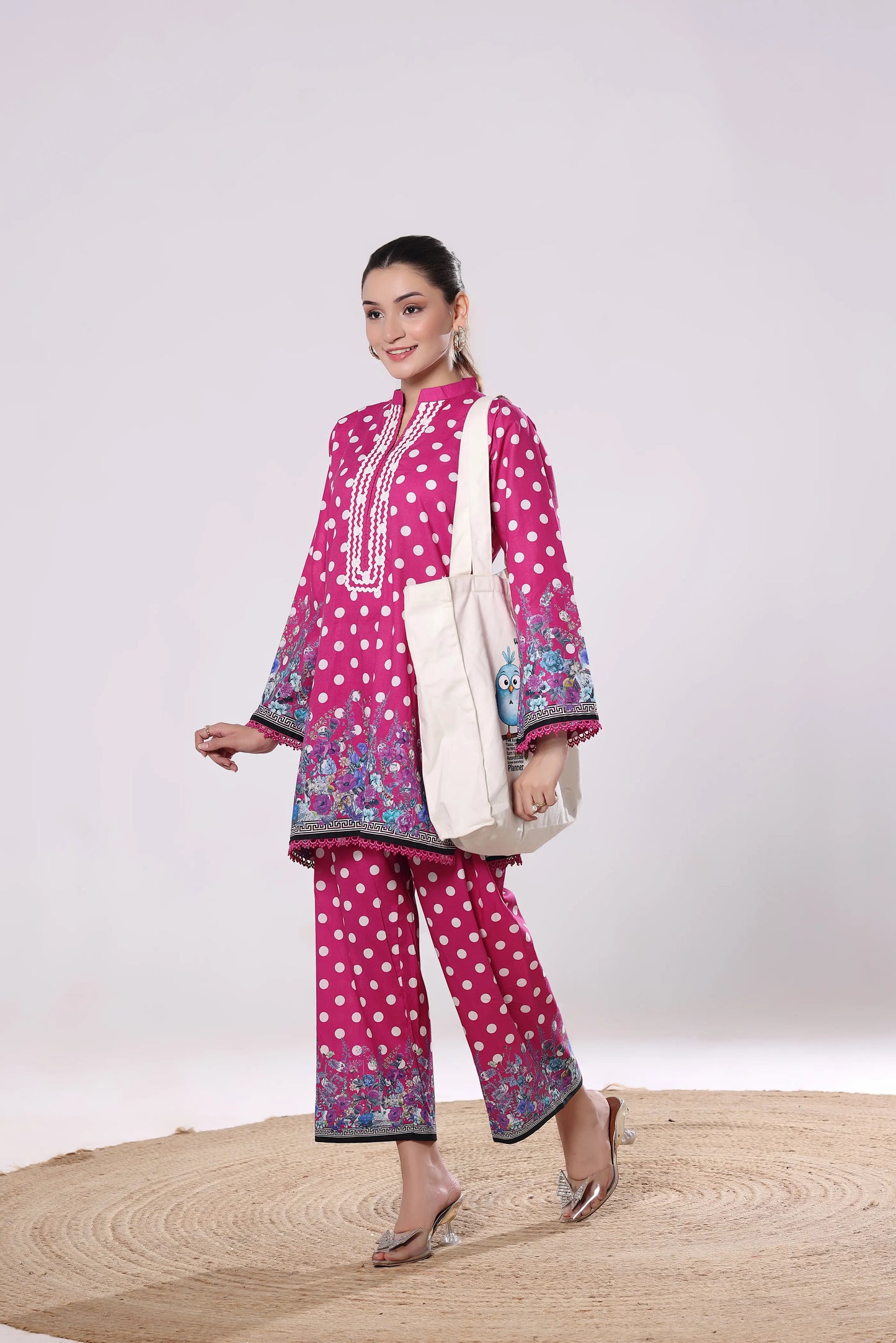 Magenta Polka | 2Pc Luxury Digital Printed Co-ord Set