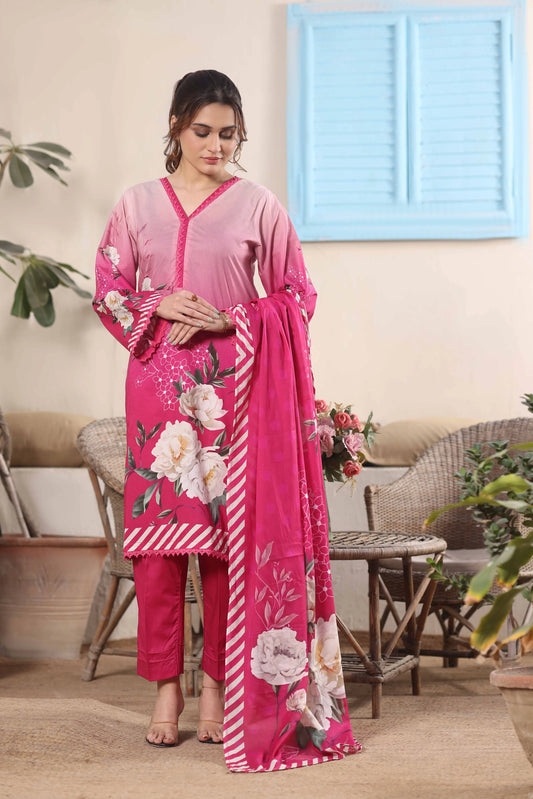 Magenta Bloom | 3Pc Luxury Digital Printed Lawn