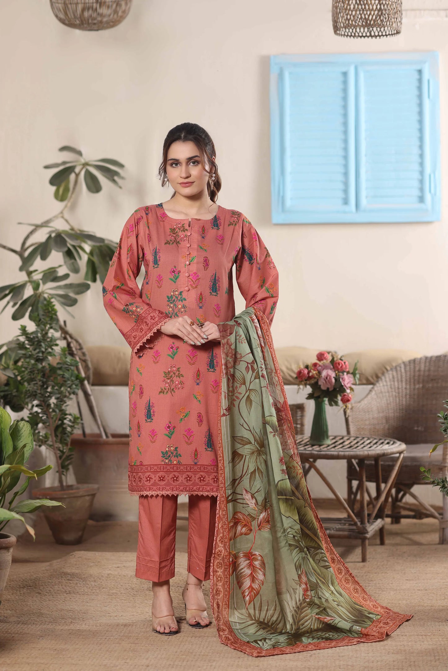 Earthy Flora | 3Pc Luxury Digital Printed Lawn