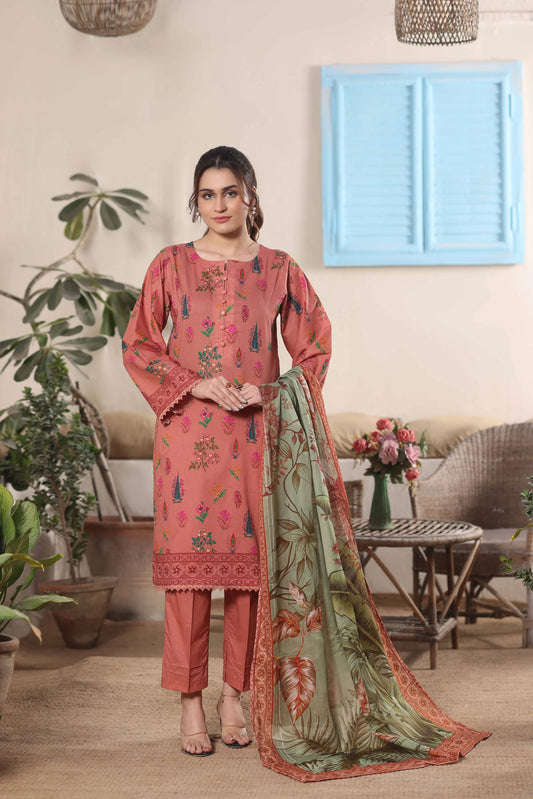 Earthy Flora | 3Pc Luxury Digital Printed Lawn