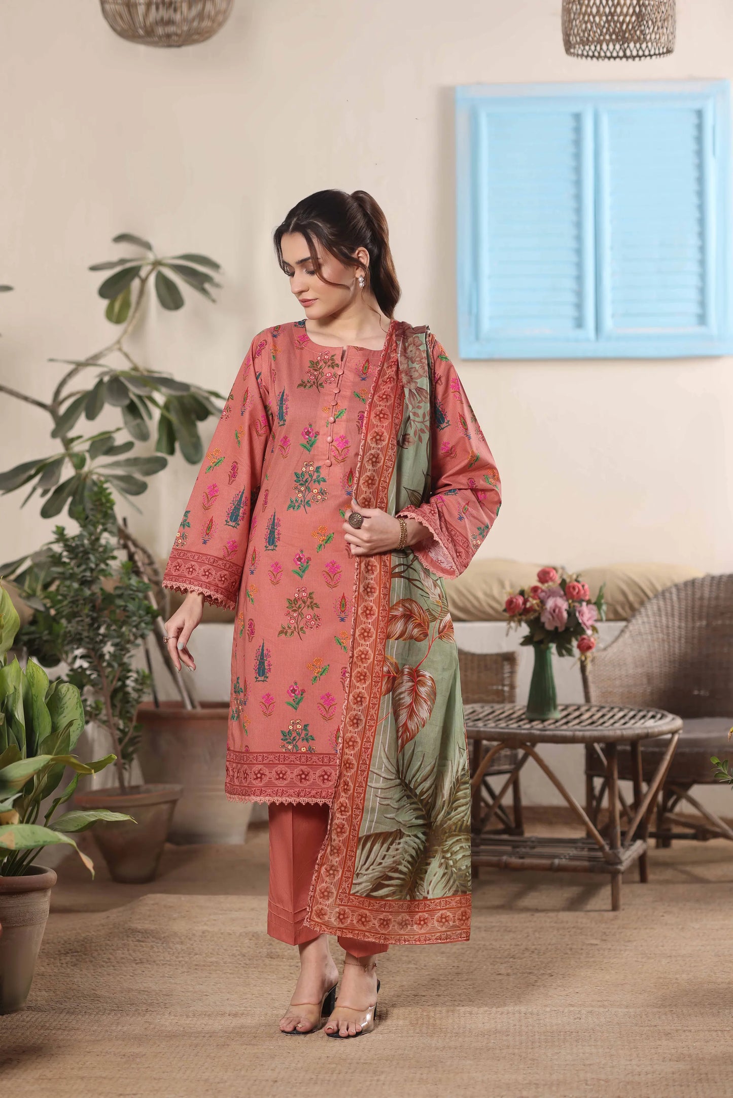 Earthy Flora | 3Pc Luxury Digital Printed Lawn