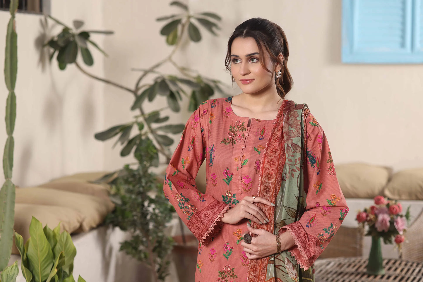 Earthy Flora | 3Pc Luxury Digital Printed Lawn