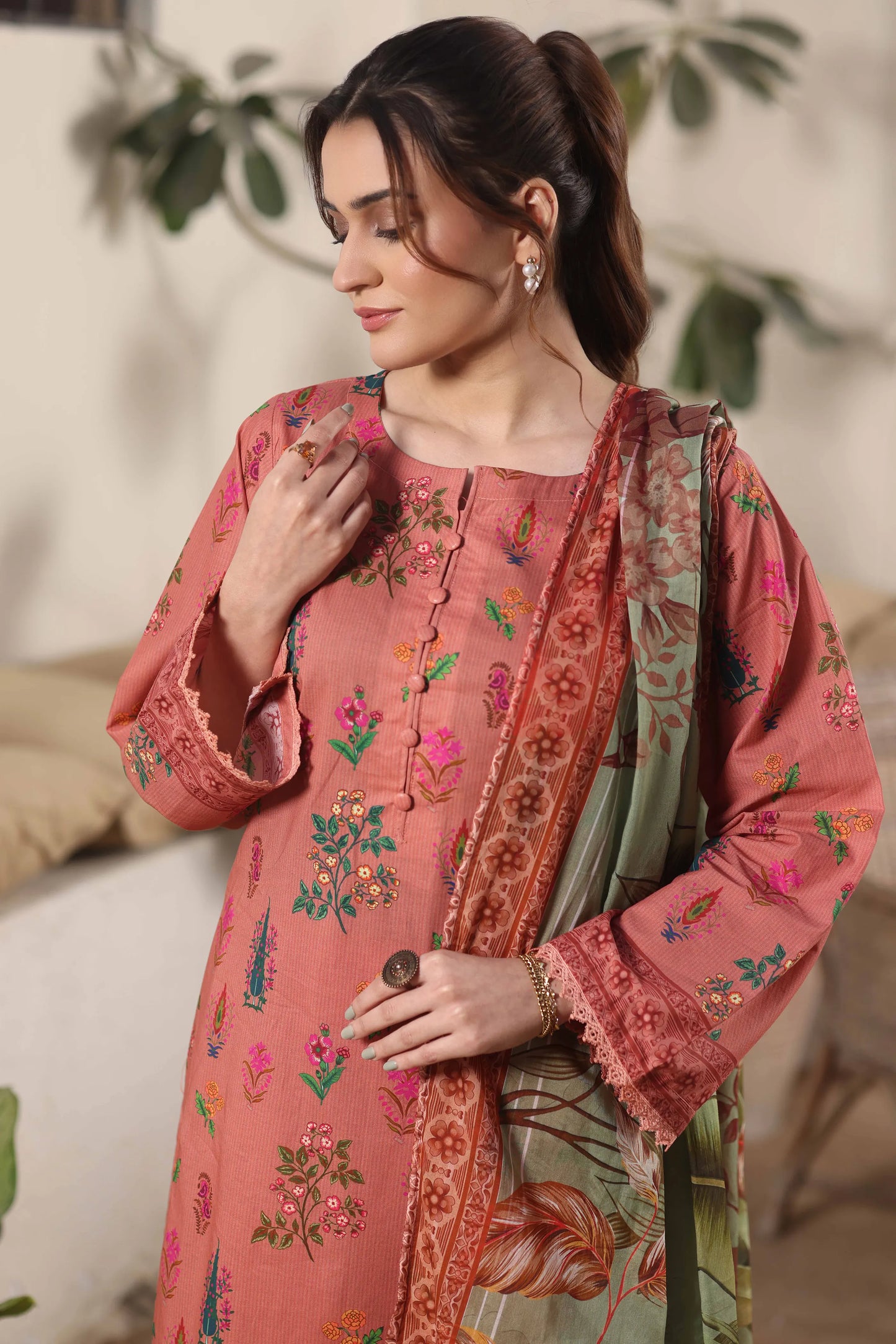 Earthy Flora | 3Pc Luxury Digital Printed Lawn