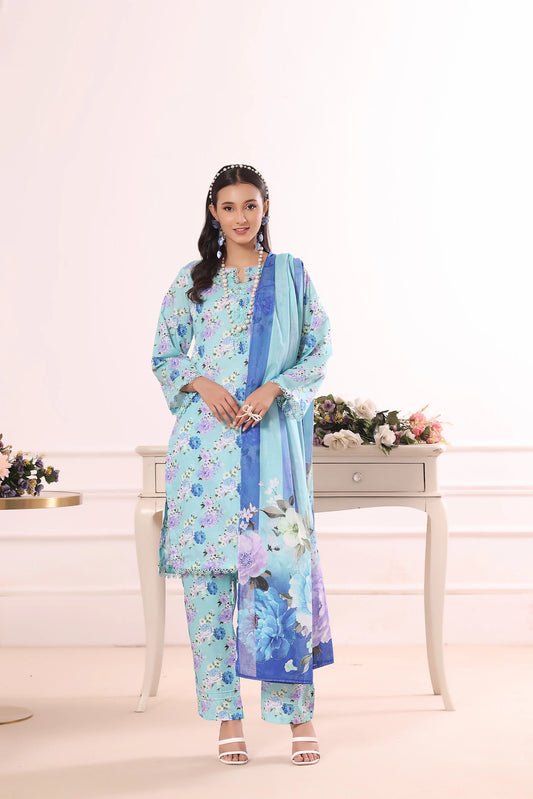 Aquamarine Serenity | 3Pc Luxury Digital Printed Lawn