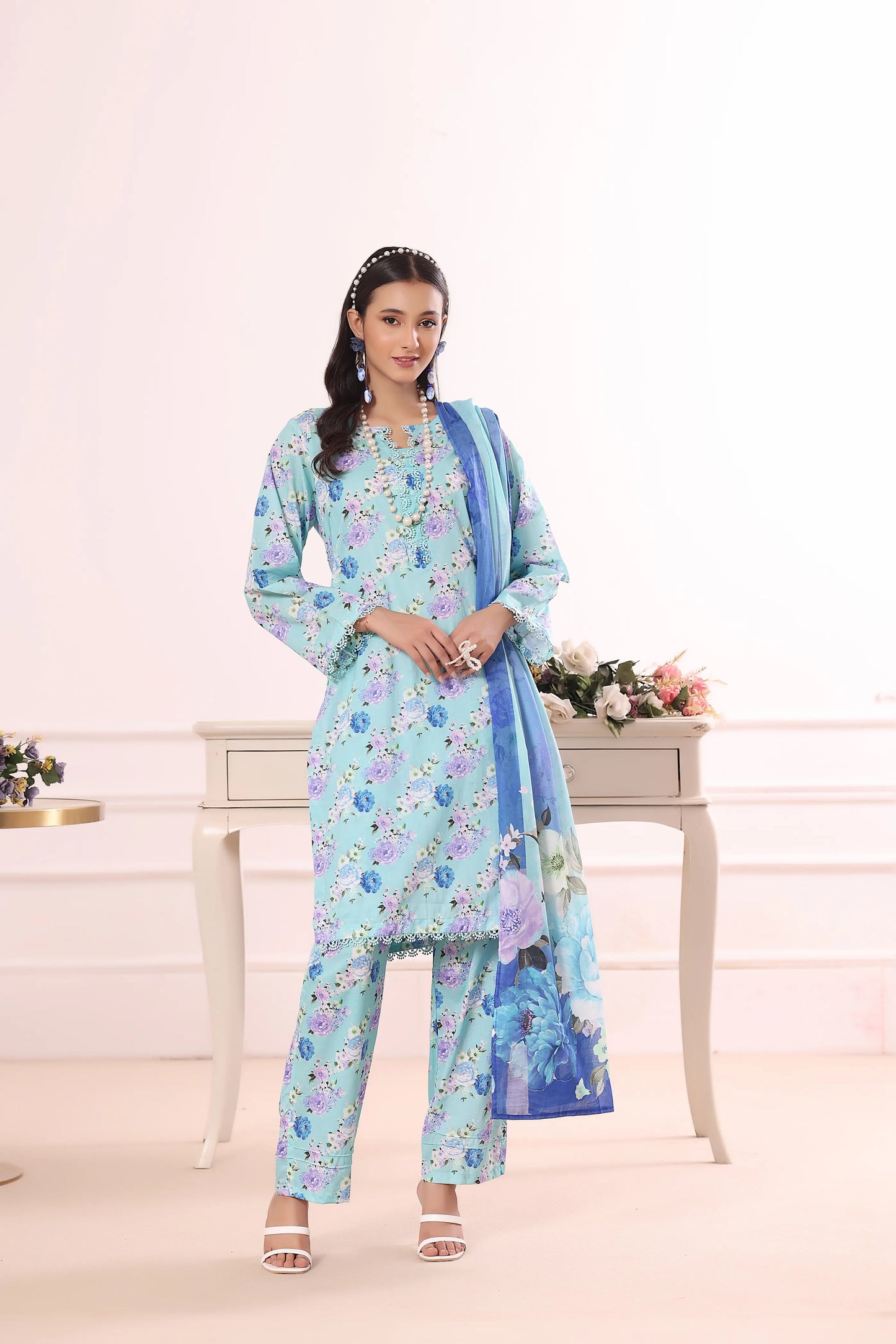 Aquamarine Serenity | 3Pc Luxury Digital Printed Lawn