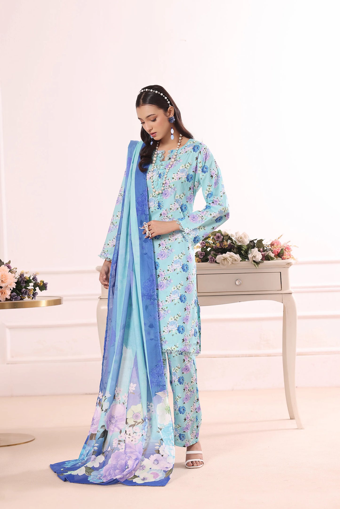 Aquamarine Serenity | 3Pc Luxury Digital Printed Lawn
