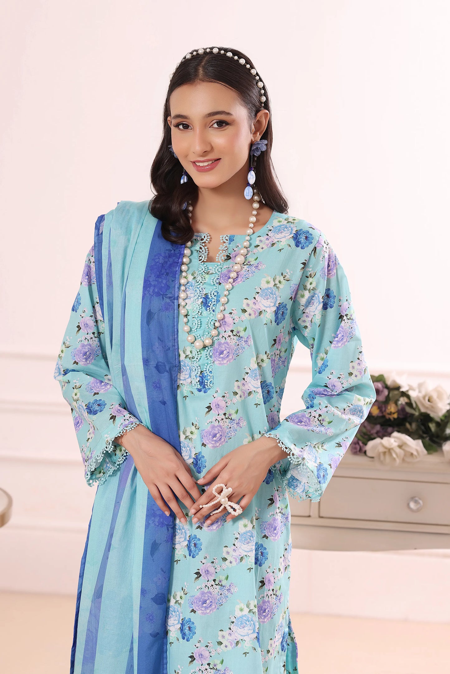 Aquamarine Serenity | 3Pc Luxury Digital Printed Lawn
