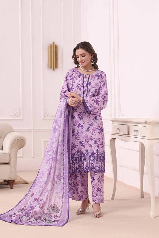 Lavender Lattice | 3Pc Ready to Wear Heavy Chikankari Lawn