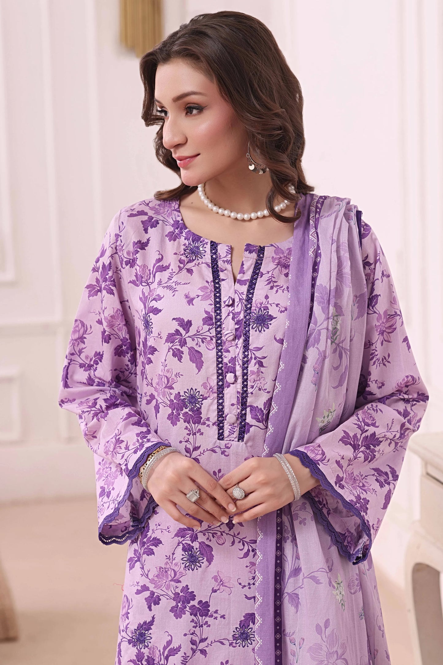 Lavender Lattice | 3Pc Ready to Wear Heavy Chikankari Lawn