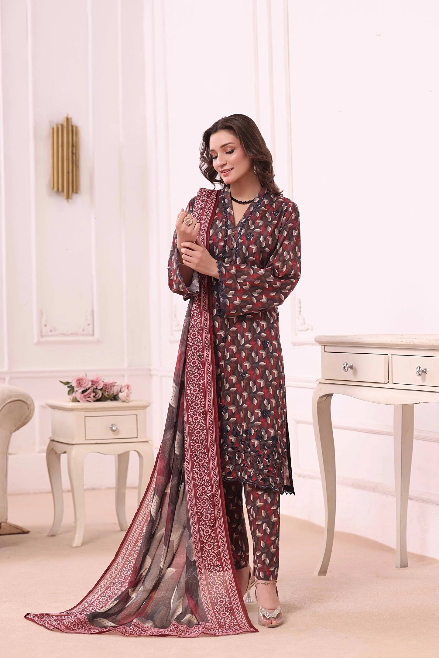 Obsidian Foliage | 3Pc Ready to Wear Heavy Chikankari Lawn
