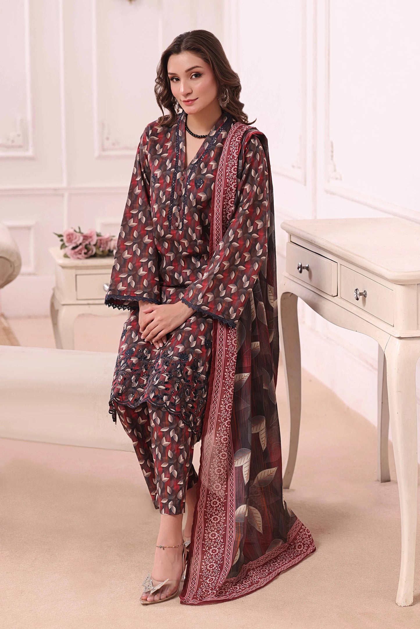 Obsidian Foliage | 3Pc Ready to Wear Heavy Chikankari Lawn